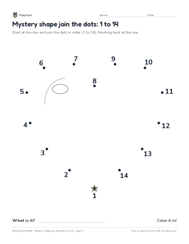 Mystery shape join the dots: 1 to 14: dot-to-dot for Preschool, page 1 preview