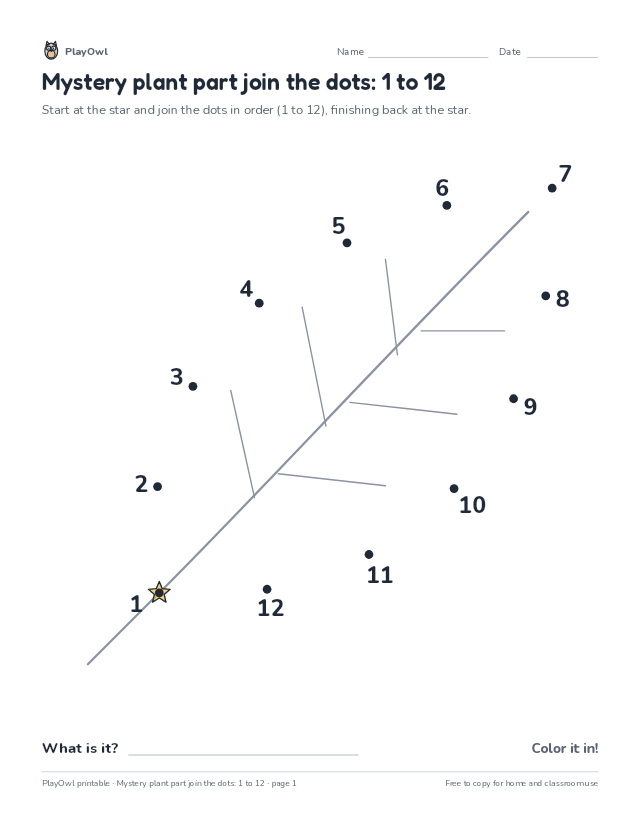 Mystery plant part join the dots: 1 to 12: dot-to-dot for Preschool, page 1 preview