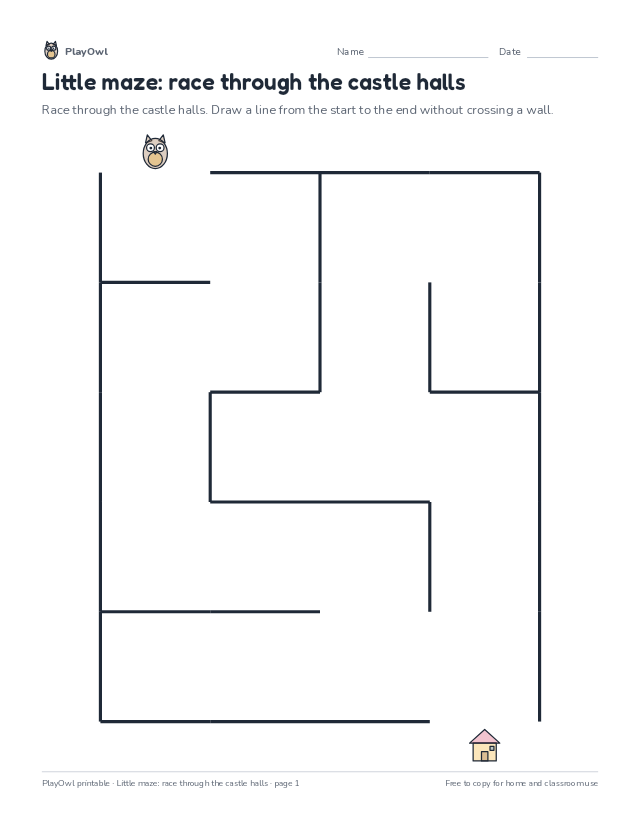 Little maze: race through the castle halls: maze for Preschool, page 1 preview