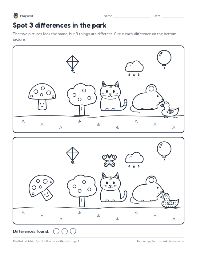 Spot 3 differences in the park: spot the difference puzzle for Preschool, page 1 preview