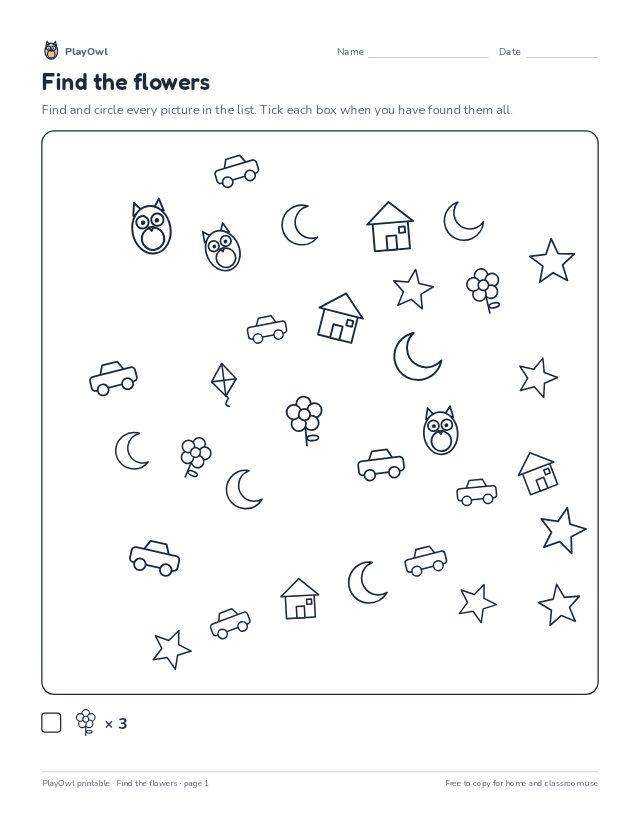 Find the flowers: hidden picture puzzle for Preschool, page 1 preview