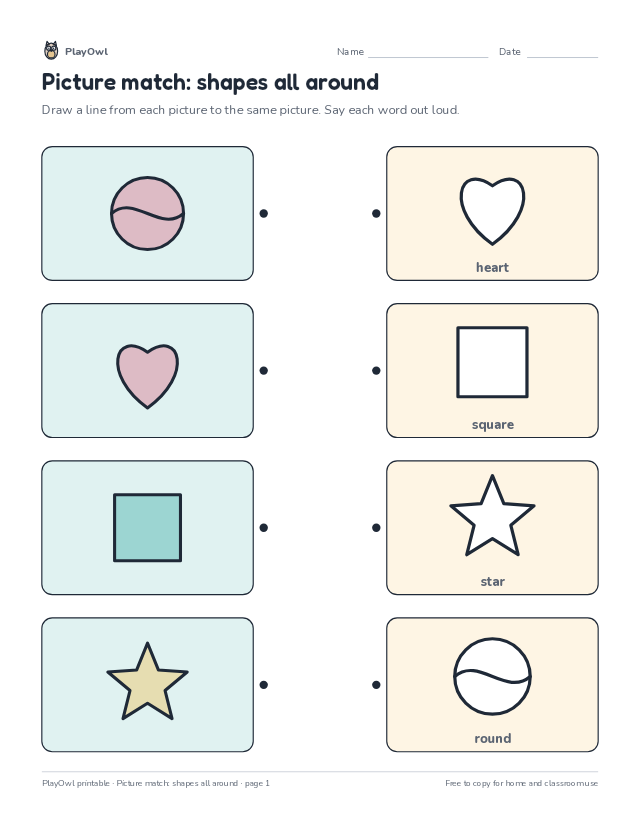 Picture match: shapes all around: matching worksheet for Preschool, page 1 preview