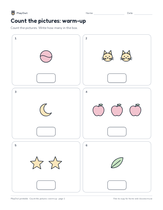 Count the pictures: warm-up: math worksheet for Preschool, page 1 preview