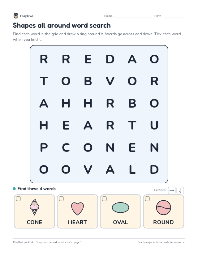Shapes all around word search: word search for Preschool to Pre-K, page 1 preview