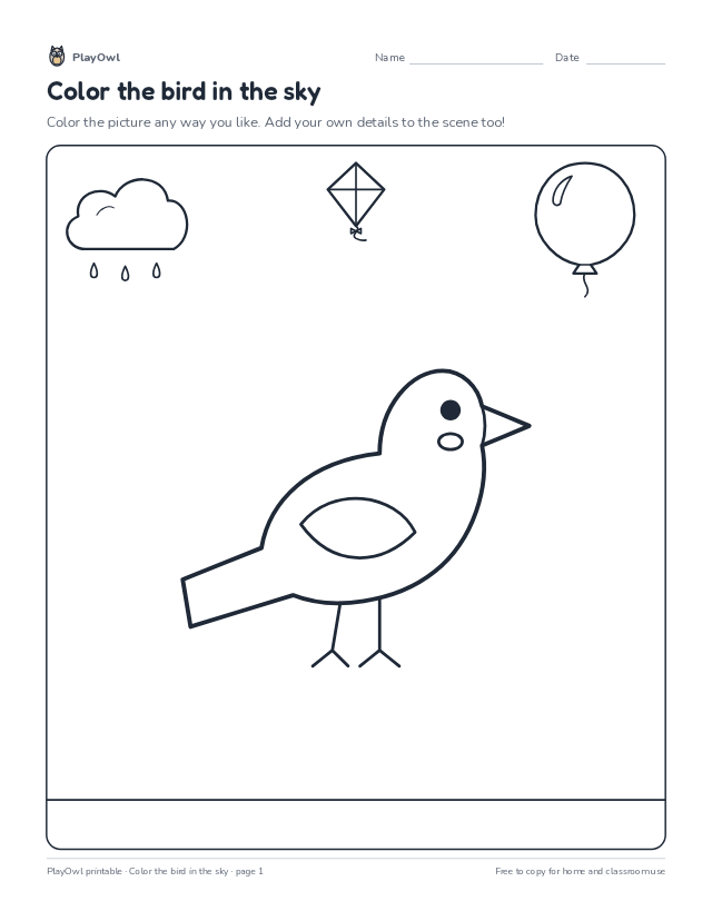 Color the bird in the sky: coloring page for Preschool, page 1 preview