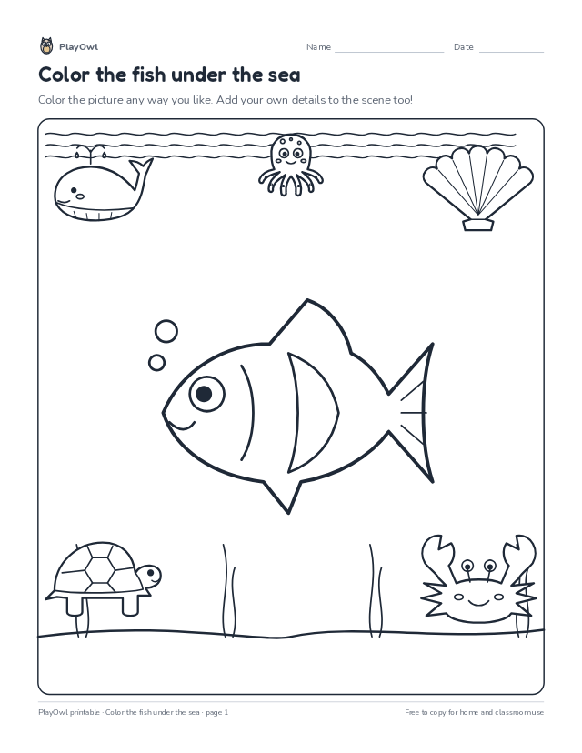 Color the fish under the sea: coloring page for Preschool, page 1 preview