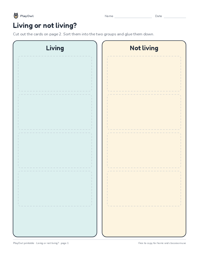 Living or not living?: cut-and-sort worksheet for Preschool to Grade 1, page 1 preview