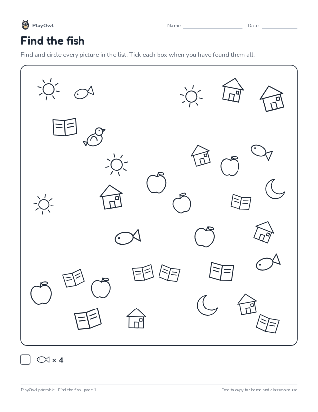 Find the fish: hidden picture puzzle for Preschool, page 1 preview