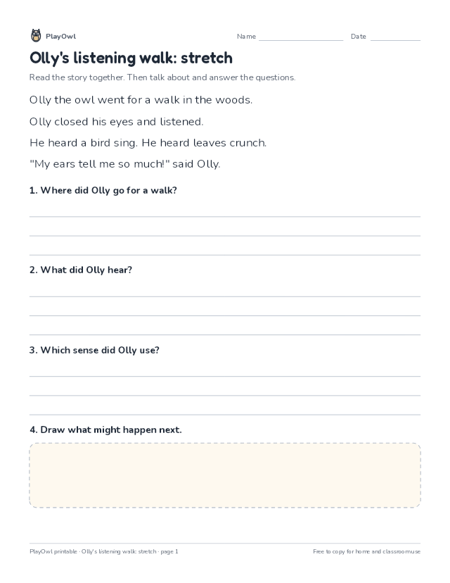 Olly's listening walk: stretch: reading passage for Preschool, page 1 preview