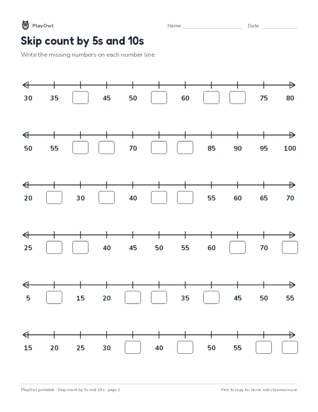 Skip count by 5s and 10s: math worksheet for Grades 1–2, page 1 preview