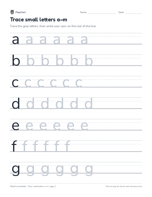 Trace small letters a–m: tracing worksheet for Pre-K to Grade 1, page 1 preview