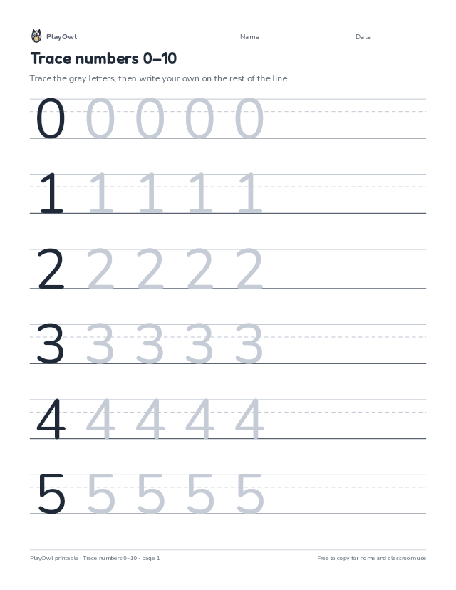 Trace numbers 0–10: tracing worksheet for Pre-K to Kindergarten, page 1 preview