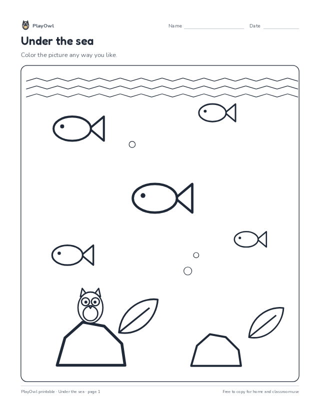 Under the sea: coloring page for Preschool to Grade 2, page 1 preview